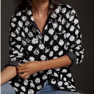 Anthropologie Maeve M NWT Sequined Shirt Jacket Black White Sequins 198$